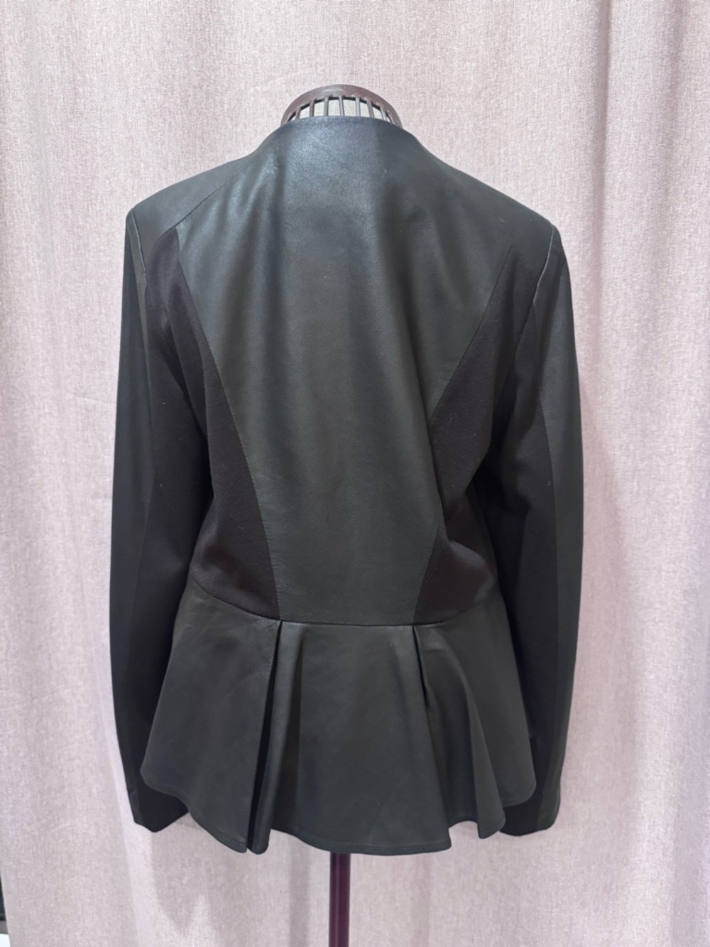Bagatelle - Black Leather - Moto Jacket - Peplum - Zip - Mixed Media- M - Picture 6 of 16
